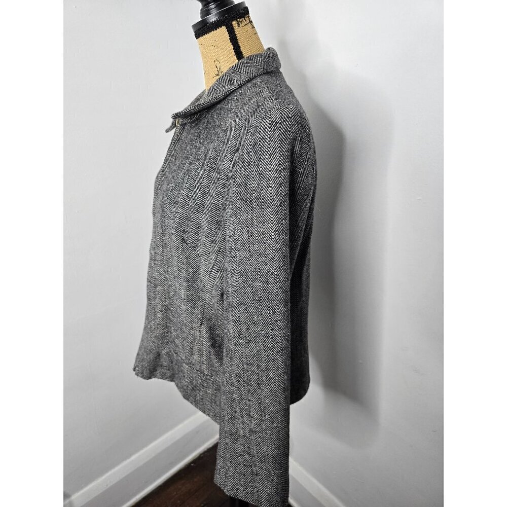 Sandro Black Herringbone Wool Zip Front Classic Blazer - Picture 2 of 12